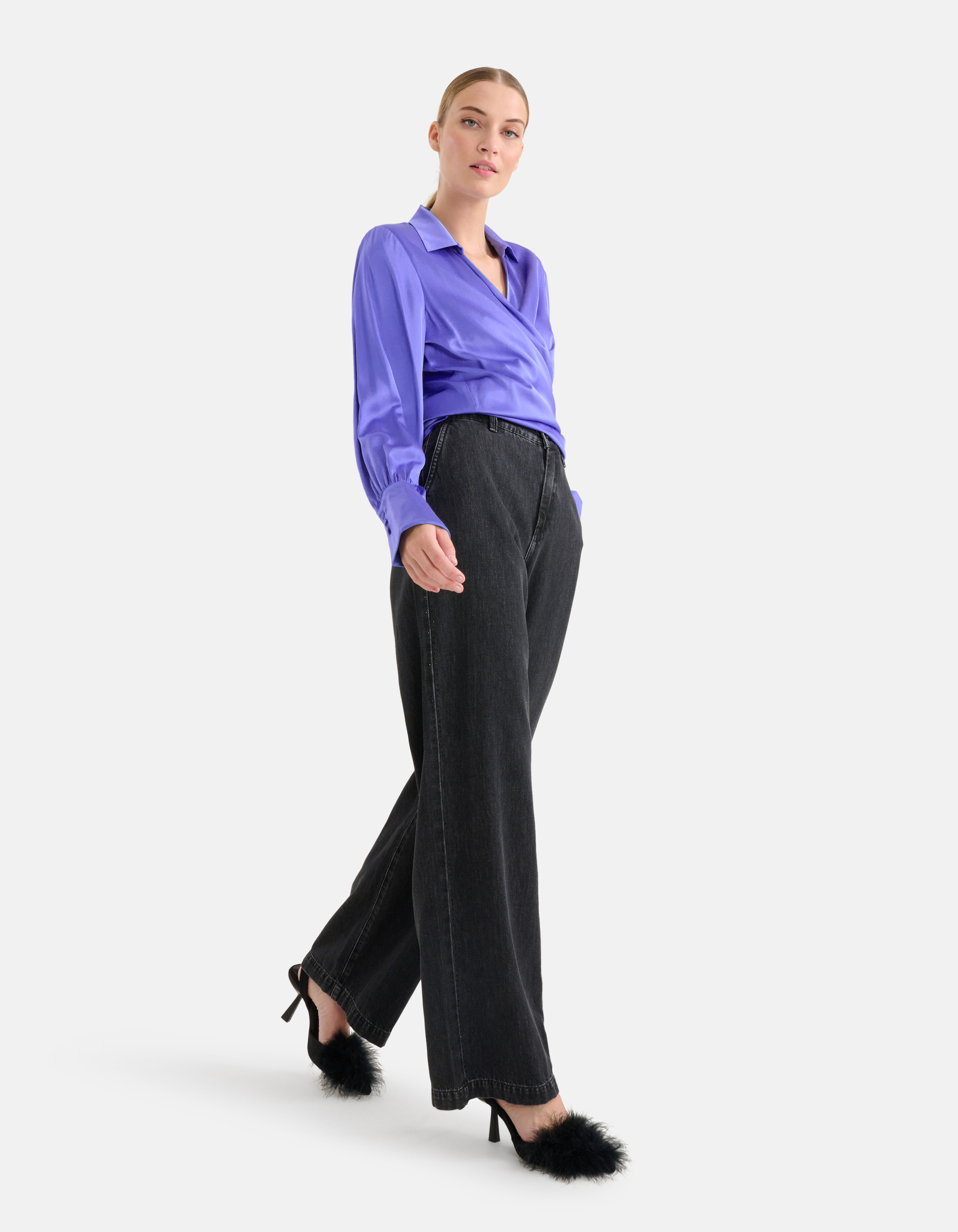 Strass Jeans mit weitem Bein Dunkelgrau L32 von Mi SHOEBY WOMEN