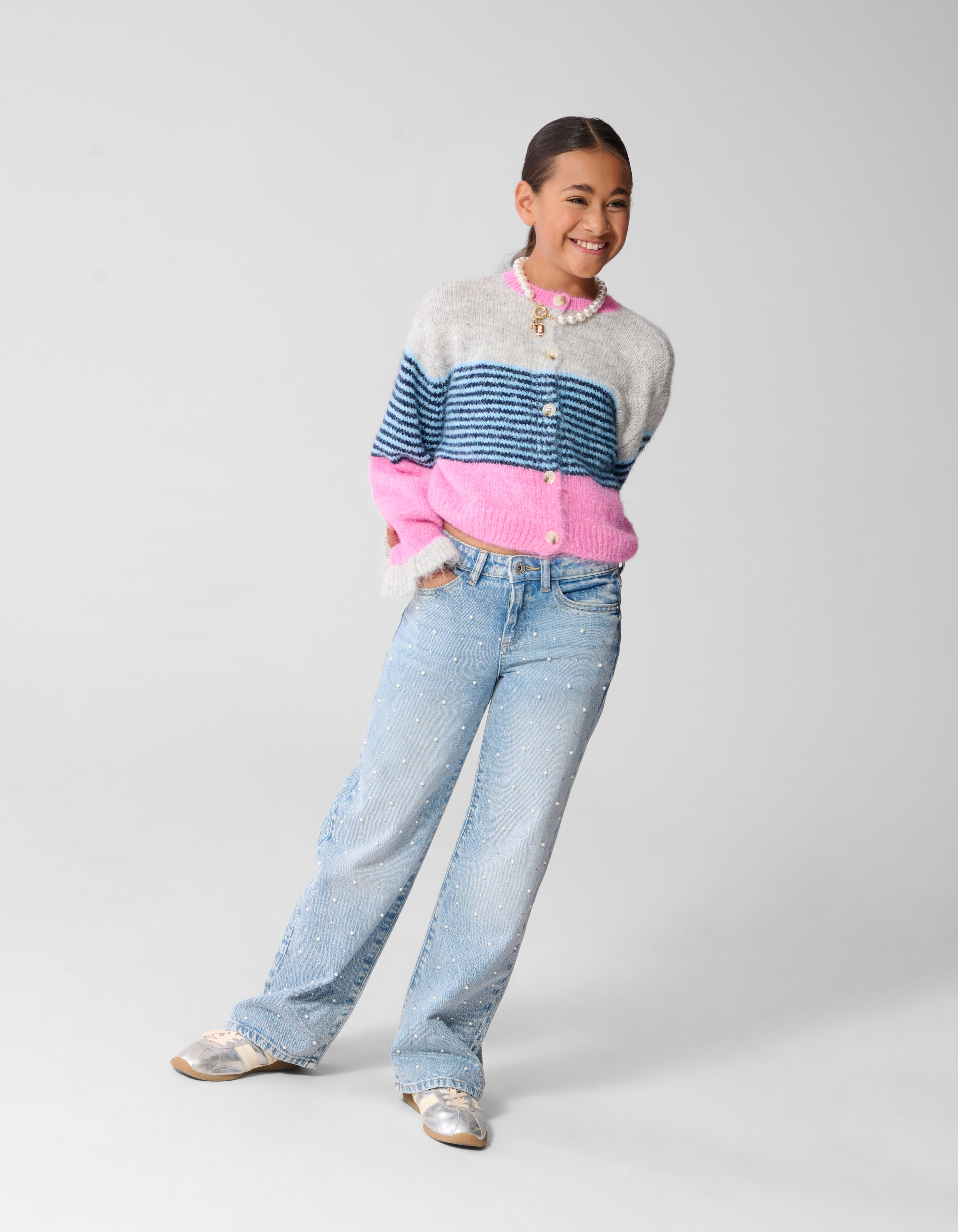 Fluffy Gestreifte Strickjacke Rosa SHOEBY GIRLS