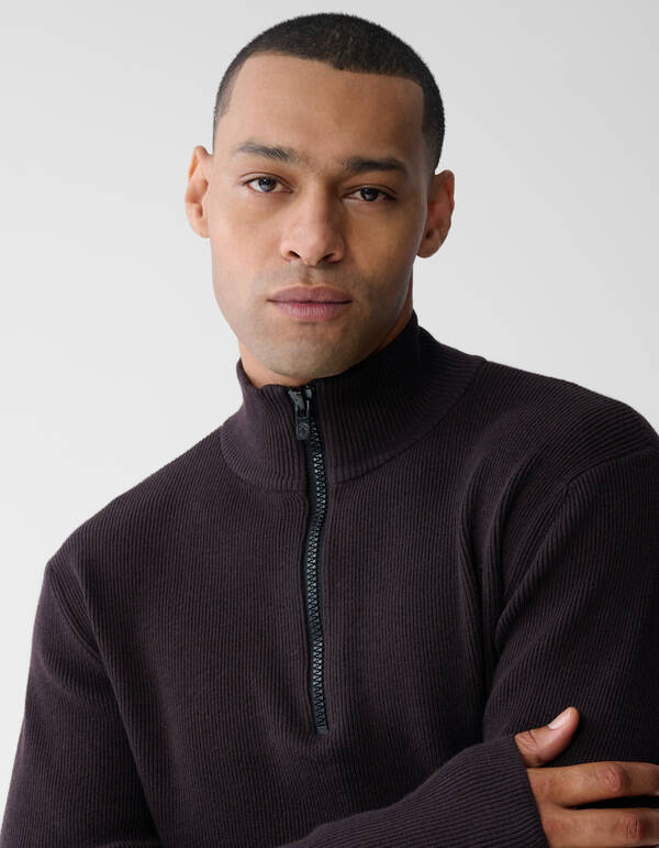 Pullover mit halbem Reißverschluss, Strick, Dunkel SHOEBY MEN