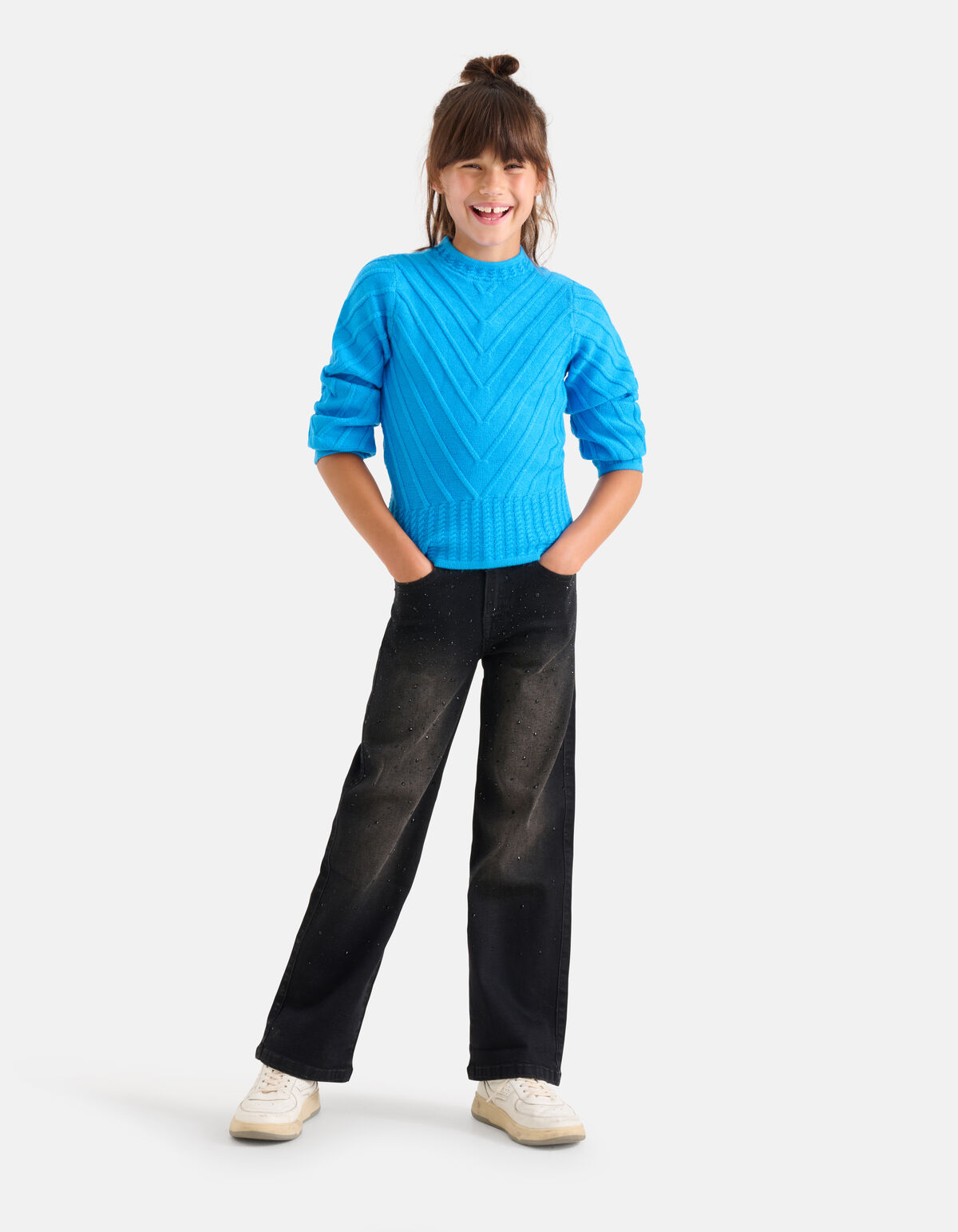 Strass Jeans mit weitem Bein Schwarz SHOEBY GIRLS
