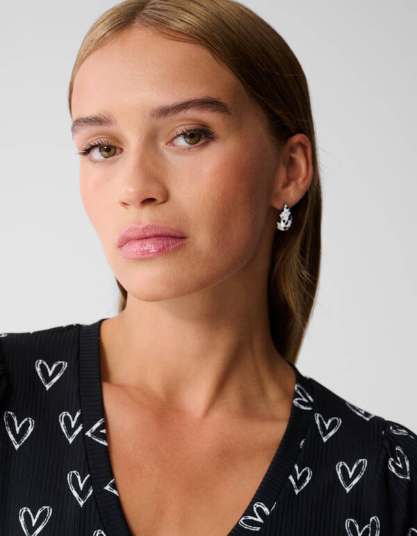 Bedrucktes Herz-Jersey-Top Schwarz SHOEBY WOMEN