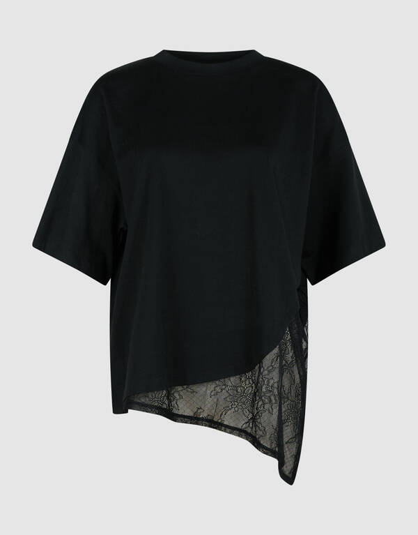 T-Shirt mit Spitzeneinsatz Schwarz SHOEBY WOMEN