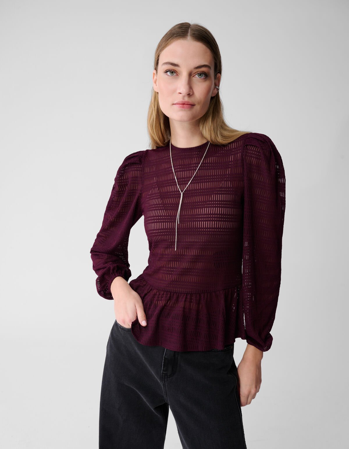 Bluse mit Mesh-Struktur, dunkelrot SHOEBY WOMEN
