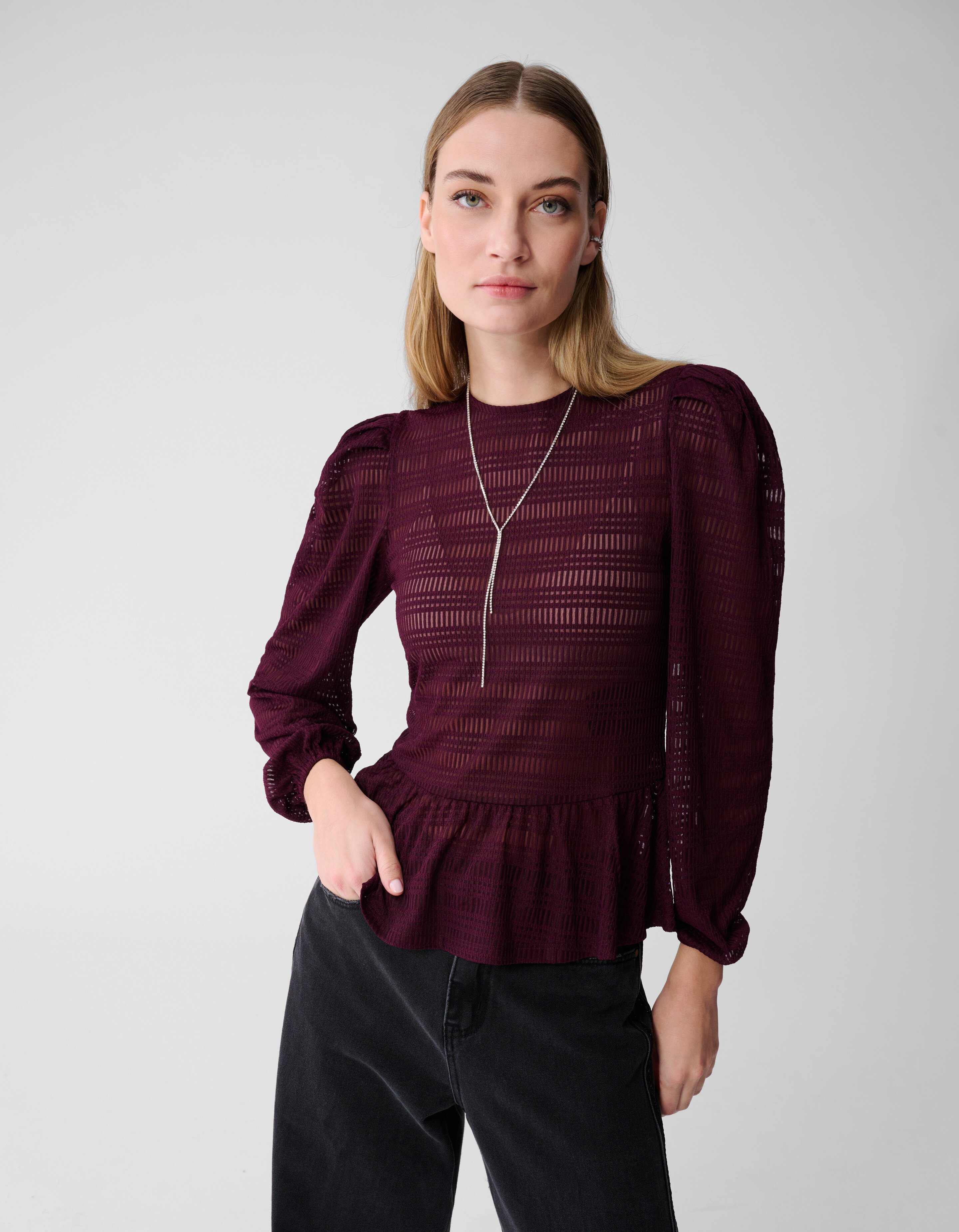 Bluse mit Mesh-Struktur, dunkelrot SHOEBY WOMEN