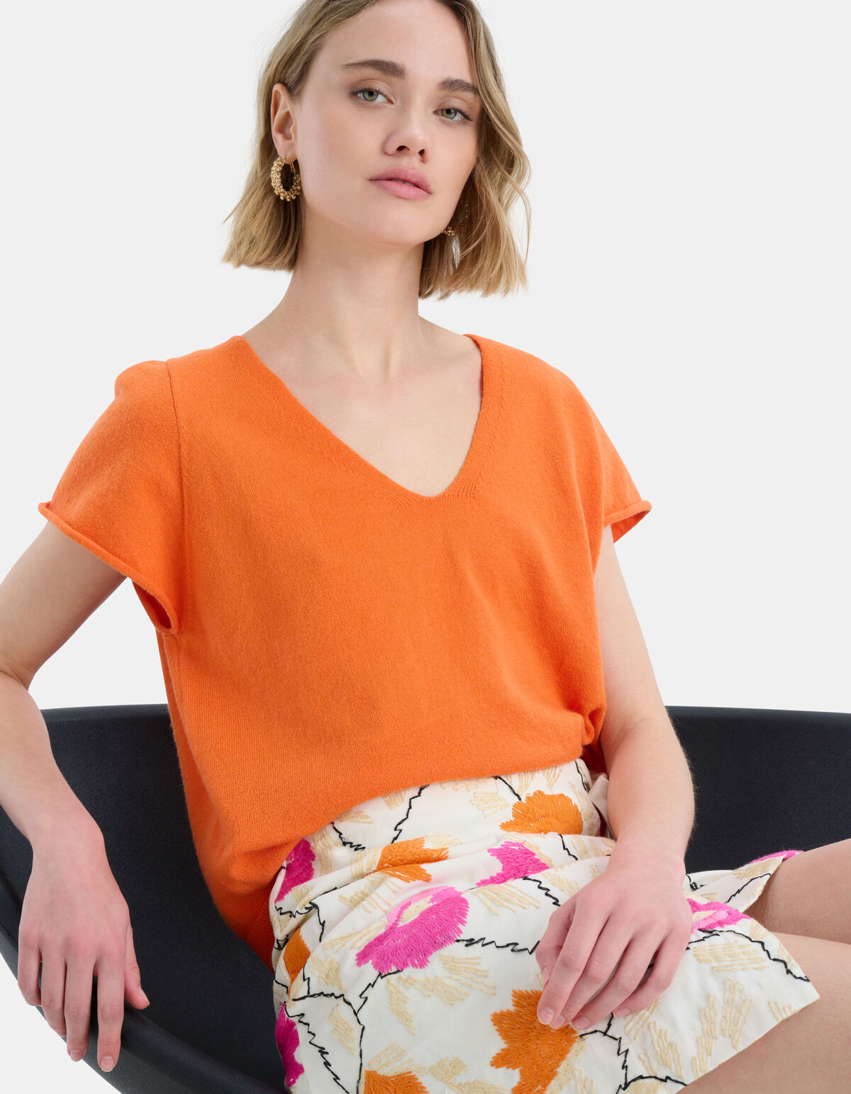 Stricktop mit V-Ausschnitt Orange EKSEPT