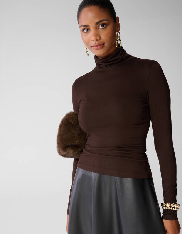 Col Neck Langarmshirt Dunkelbraun SHOEBY WOMEN