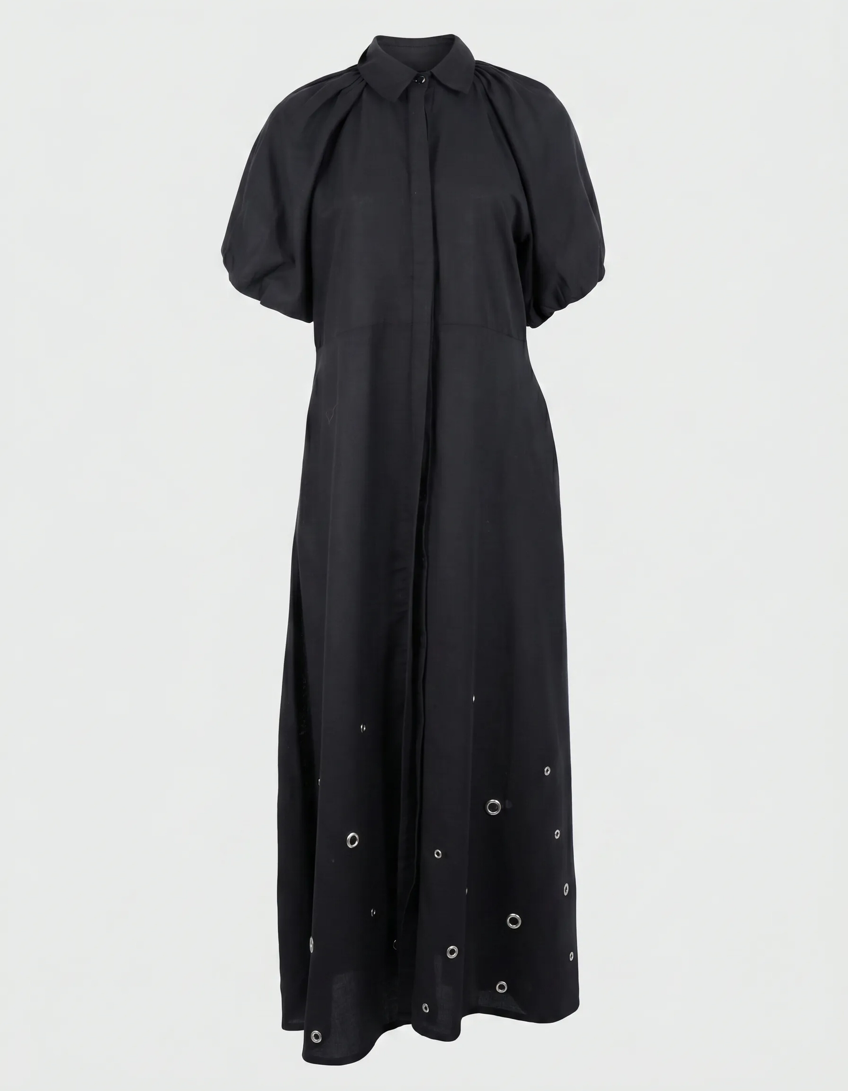 Maxikleid aus Leinen mit Lochstickerei Schwarz SHOEBY WOMEN