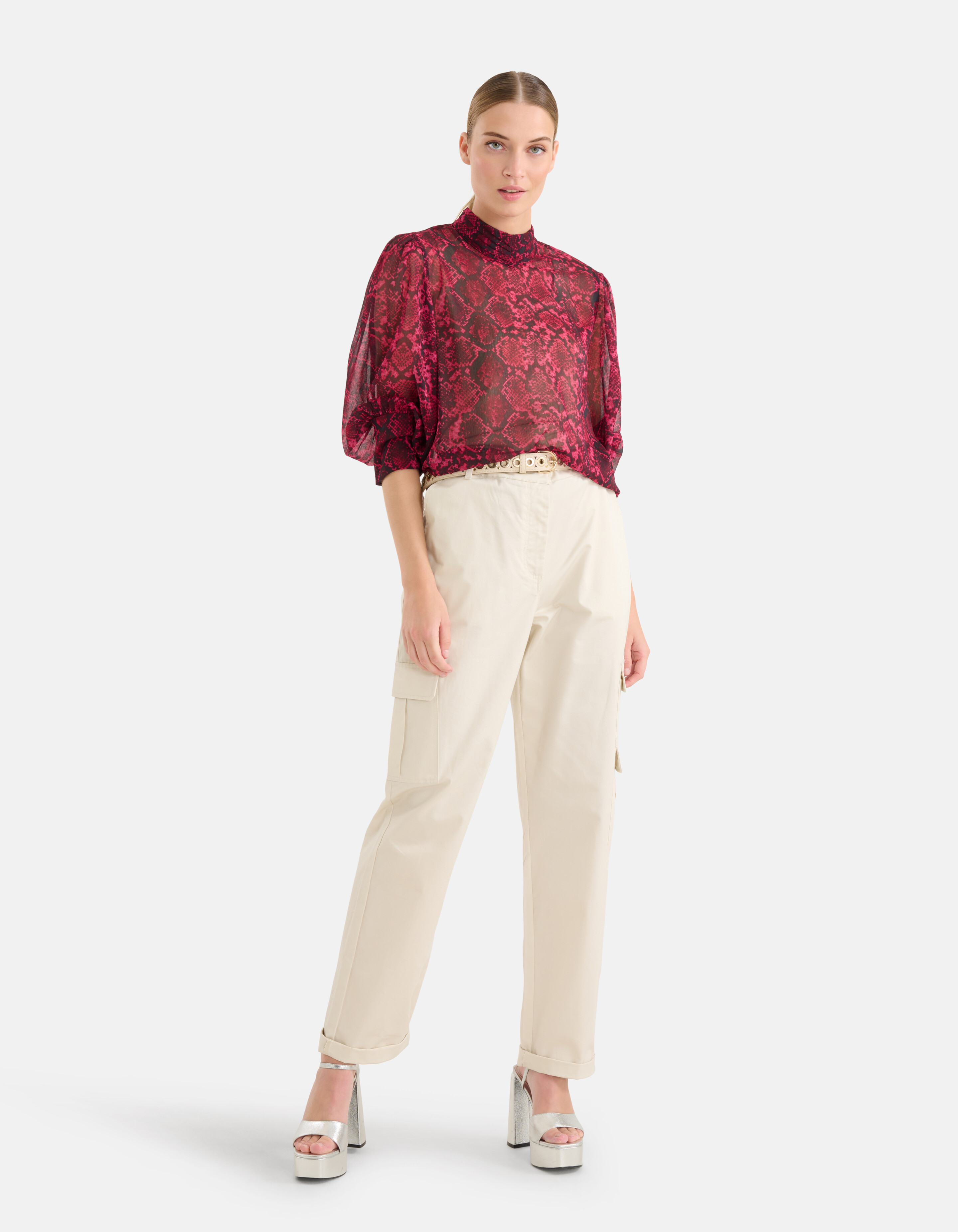 Chiffon-Bluse mit Schlangendruck Dunkelrosa SHOEBY WOMEN