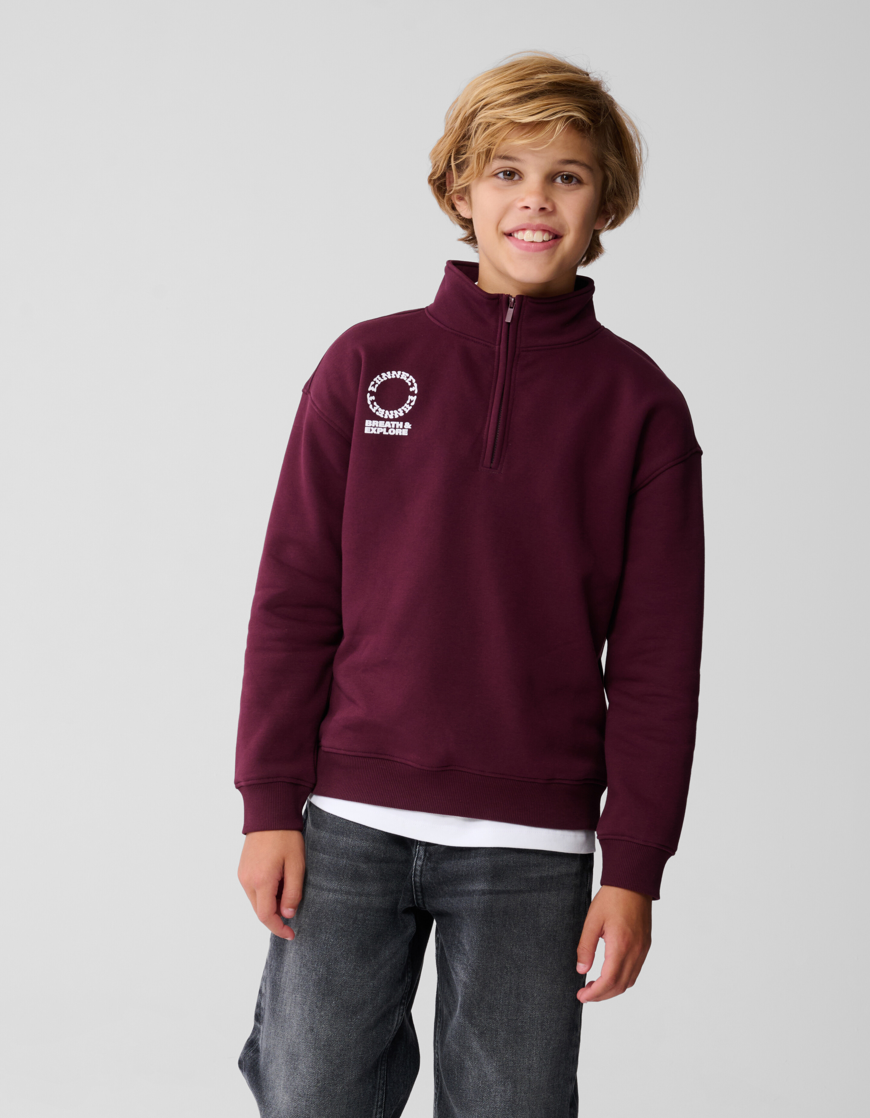Halb-Reißverschluss-Pullover Dunkelrot SHOEBY BOYS
