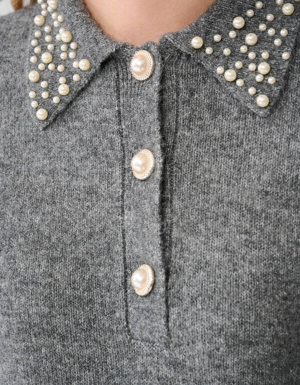 Perlenstrickpullover Grau SHOEBY WOMEN