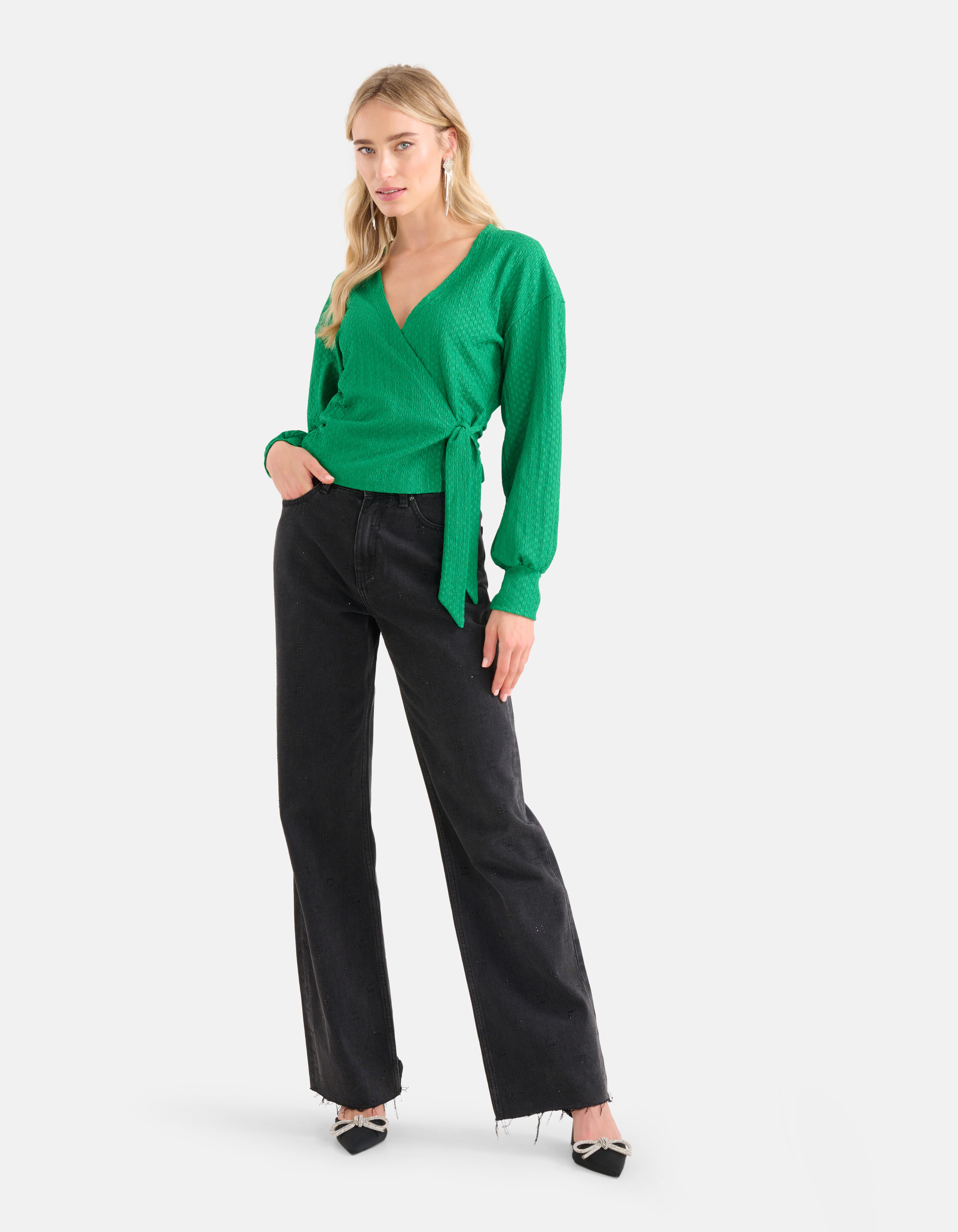 Crinkle Wrap Top Grün SHOEBY WOMEN