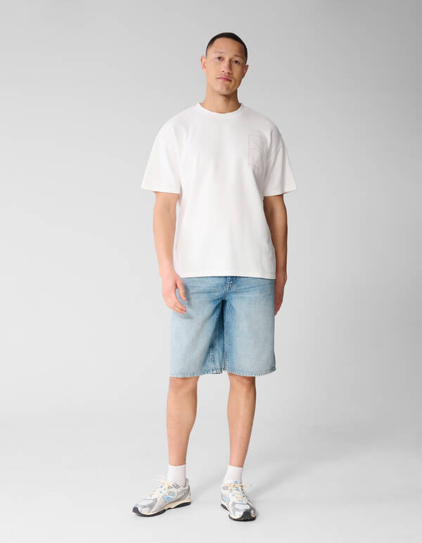 Waffel-Stickerei T-Shirt Wei&szlig; SHOEBY MEN