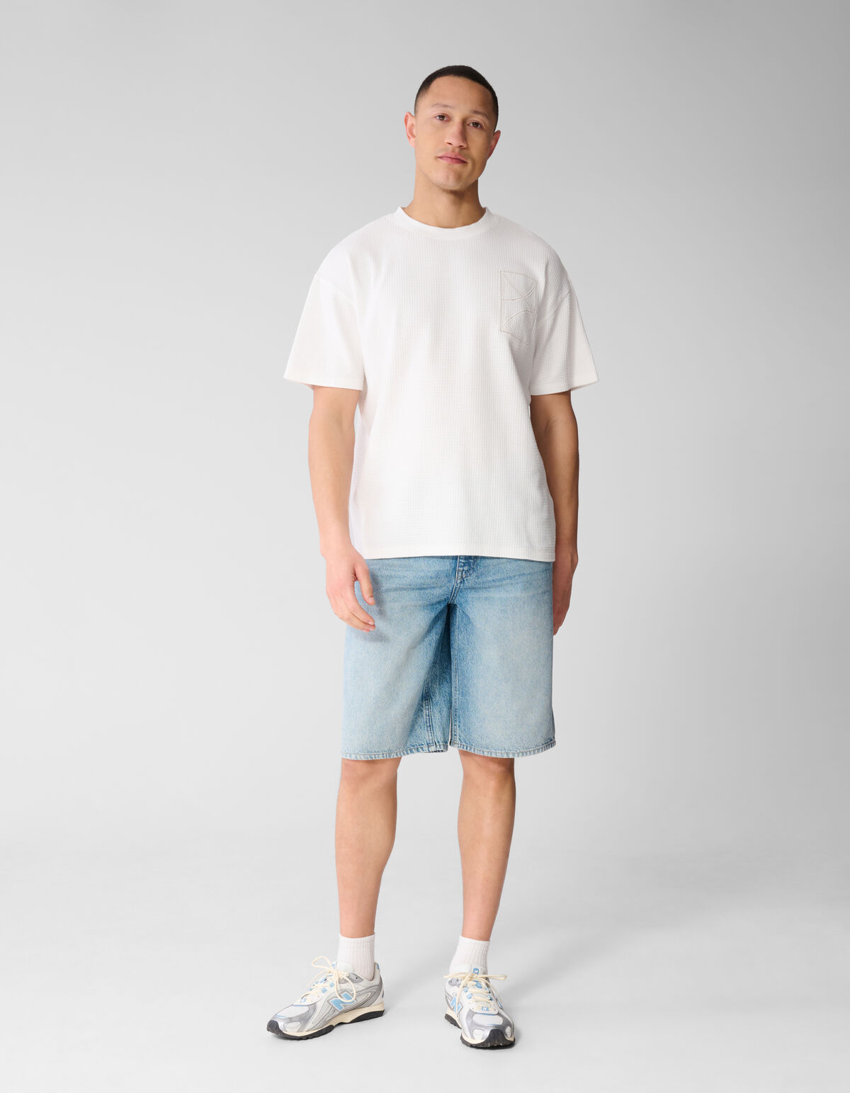 Waffel-Stickerei T-Shirt Wei&szlig; SHOEBY MEN