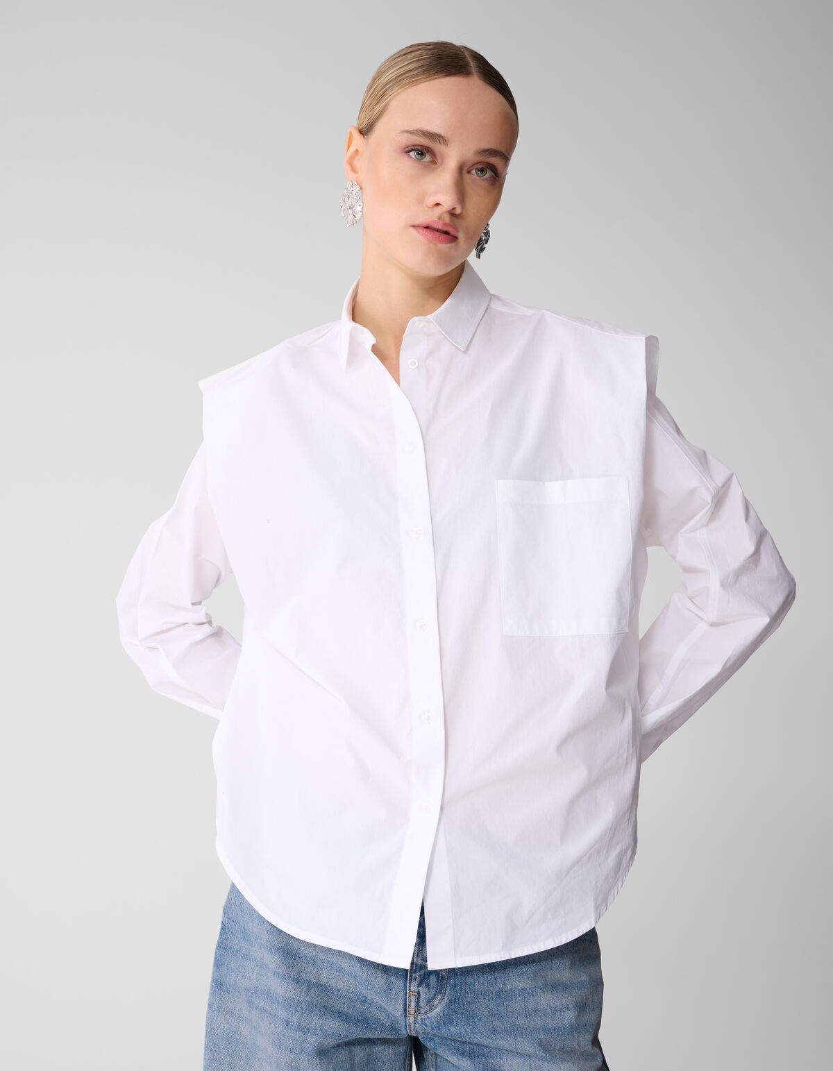 Die Pleat Poplin Bluse Wei&szlig; SHOEBY WOMEN