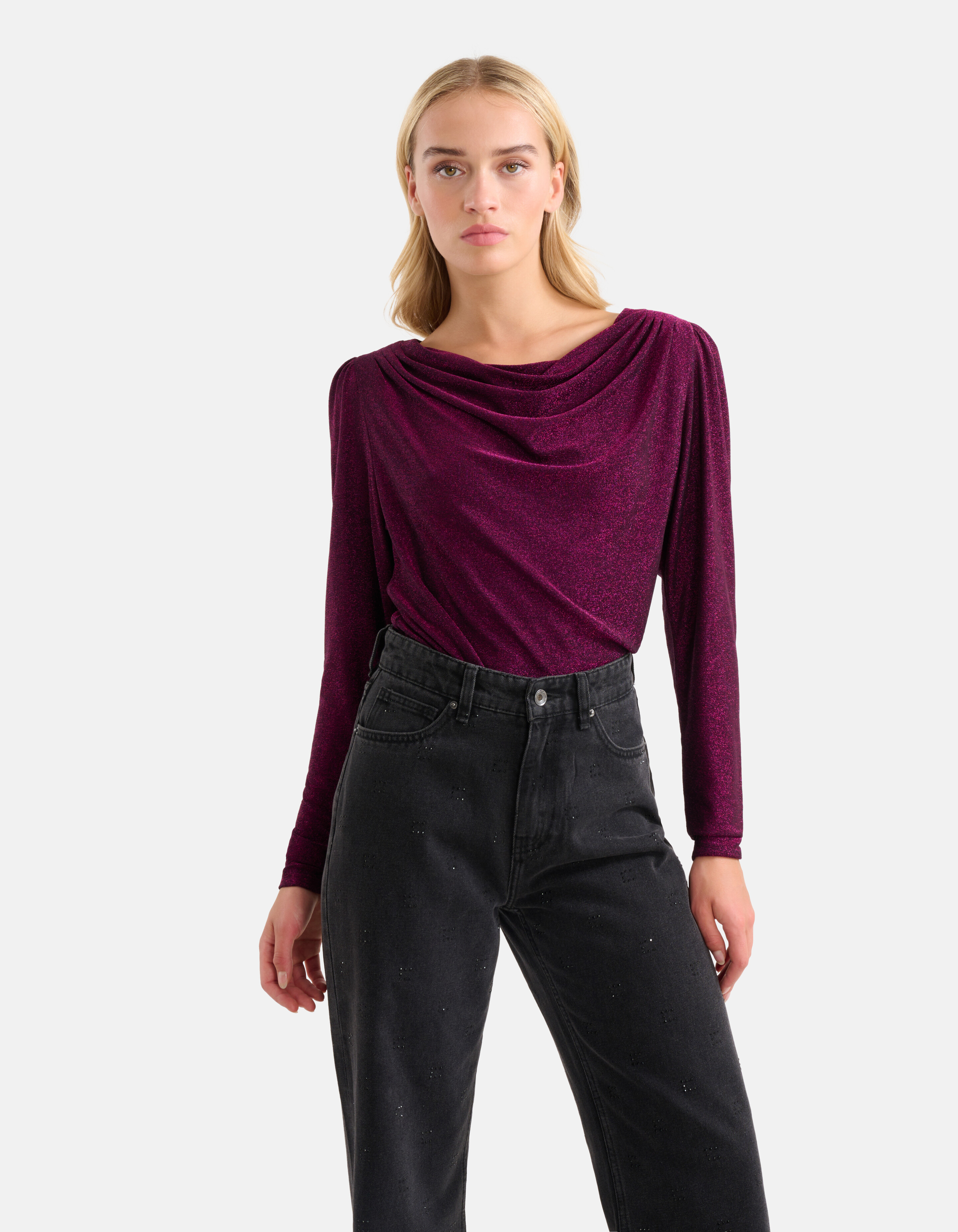 Drapiertes Glitzer-Top Schwarz SHOEBY WOMEN