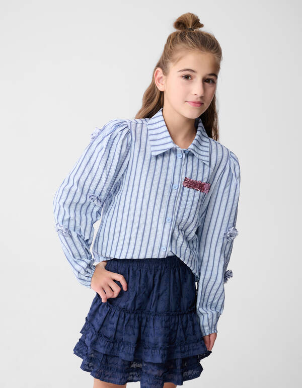 Pinstripe Flower Blouse Blau SHOEBY GIRLS