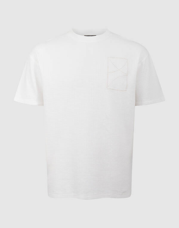Waffel-Stickerei T-Shirt Wei&szlig; SHOEBY MEN