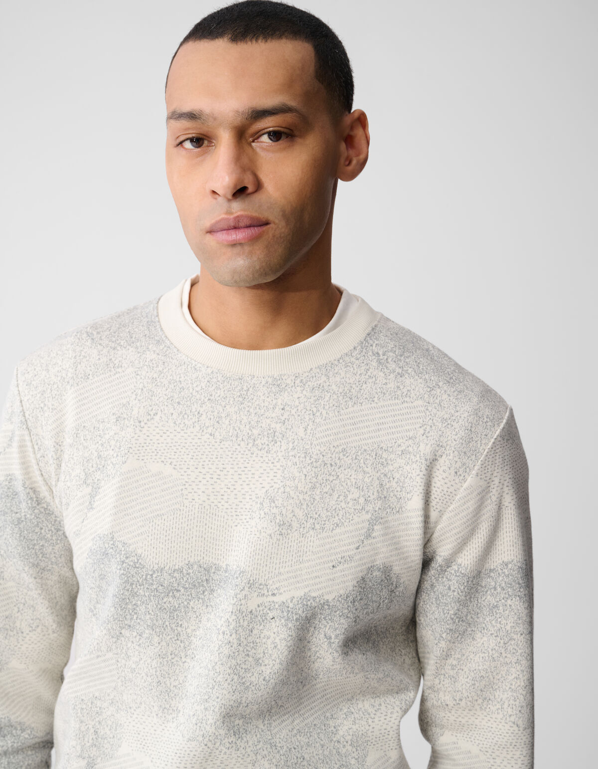 Jacquard Camouflage-Pullover Gebrochen Wei&szlig; SHOEBY MEN