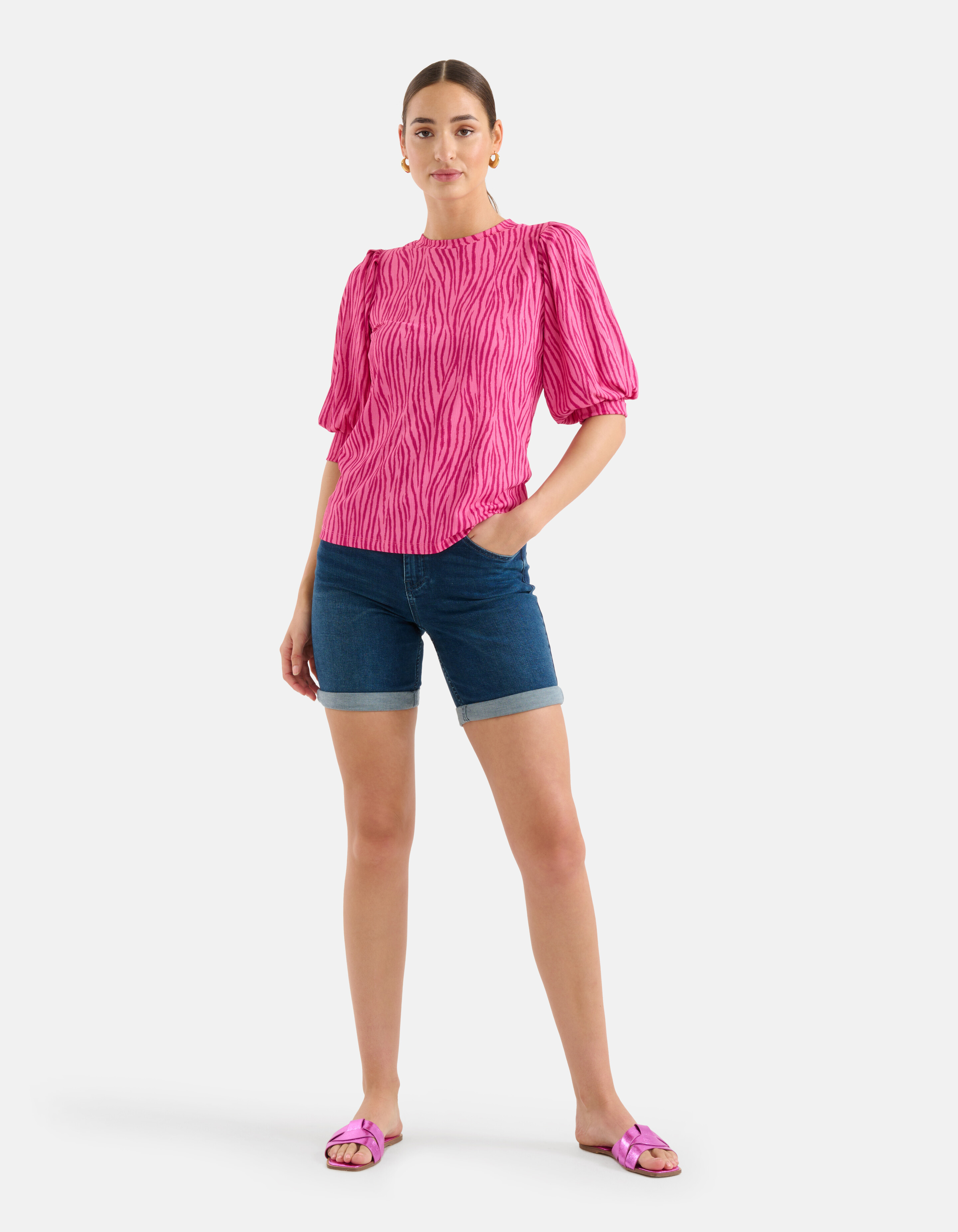 Zebra-Print Rippen-Top Rosa SHOEBY WOMEN