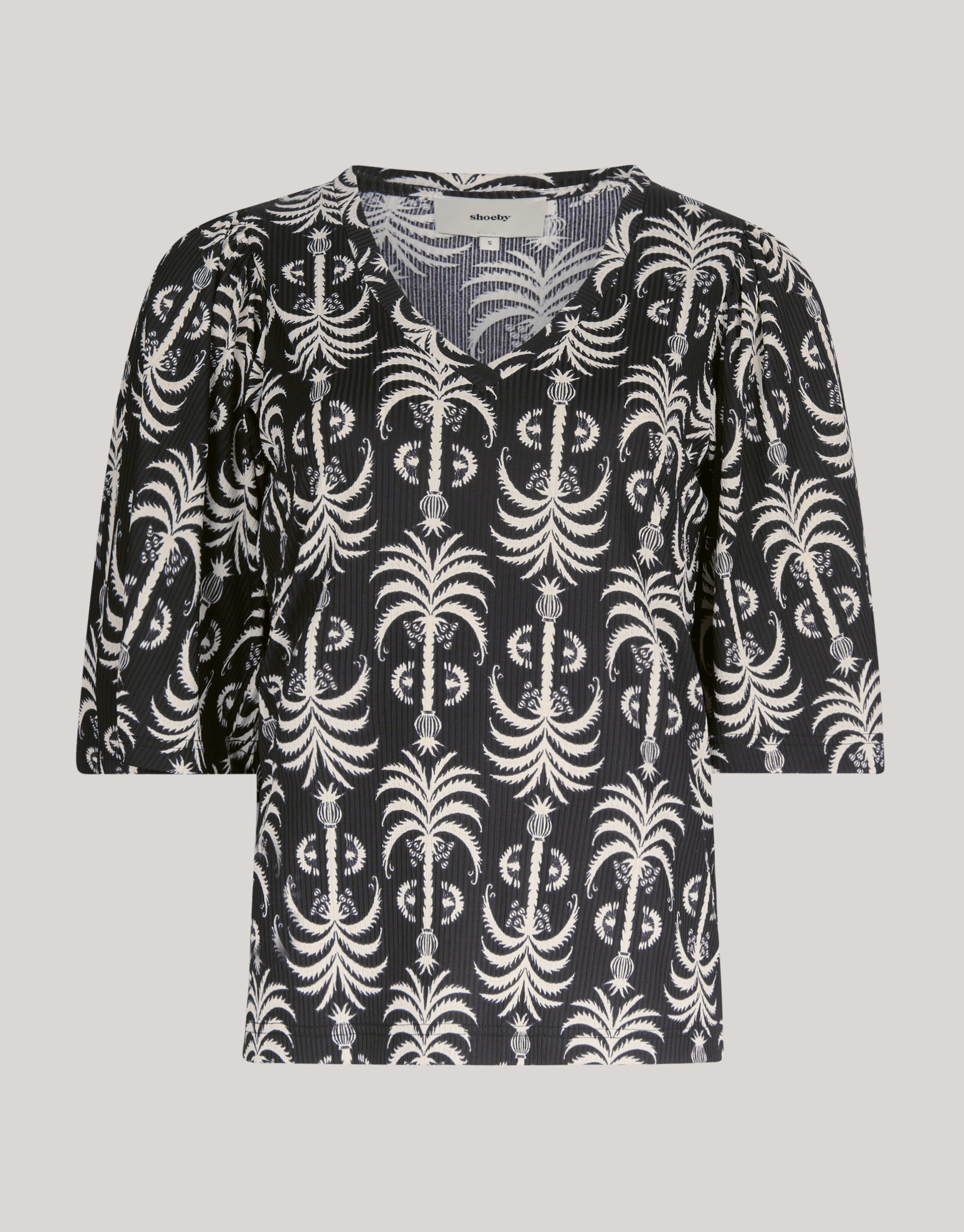 Bedrucktes Ripp-Jersey-Rüschen-Top Zwart SHOEBY WOMEN