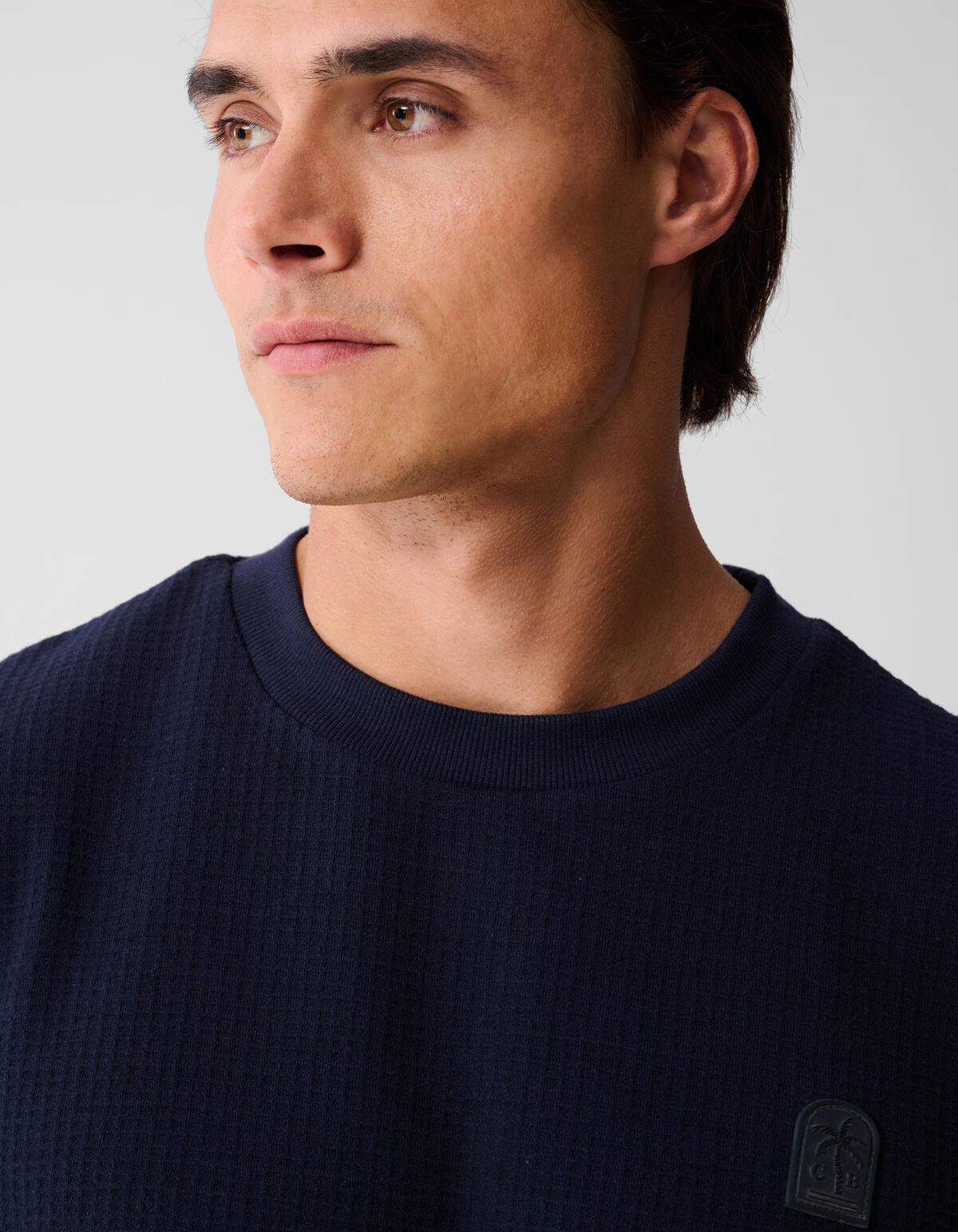 Waffelstruktur-T-Shirt Dunkelblau SHOEBY MEN