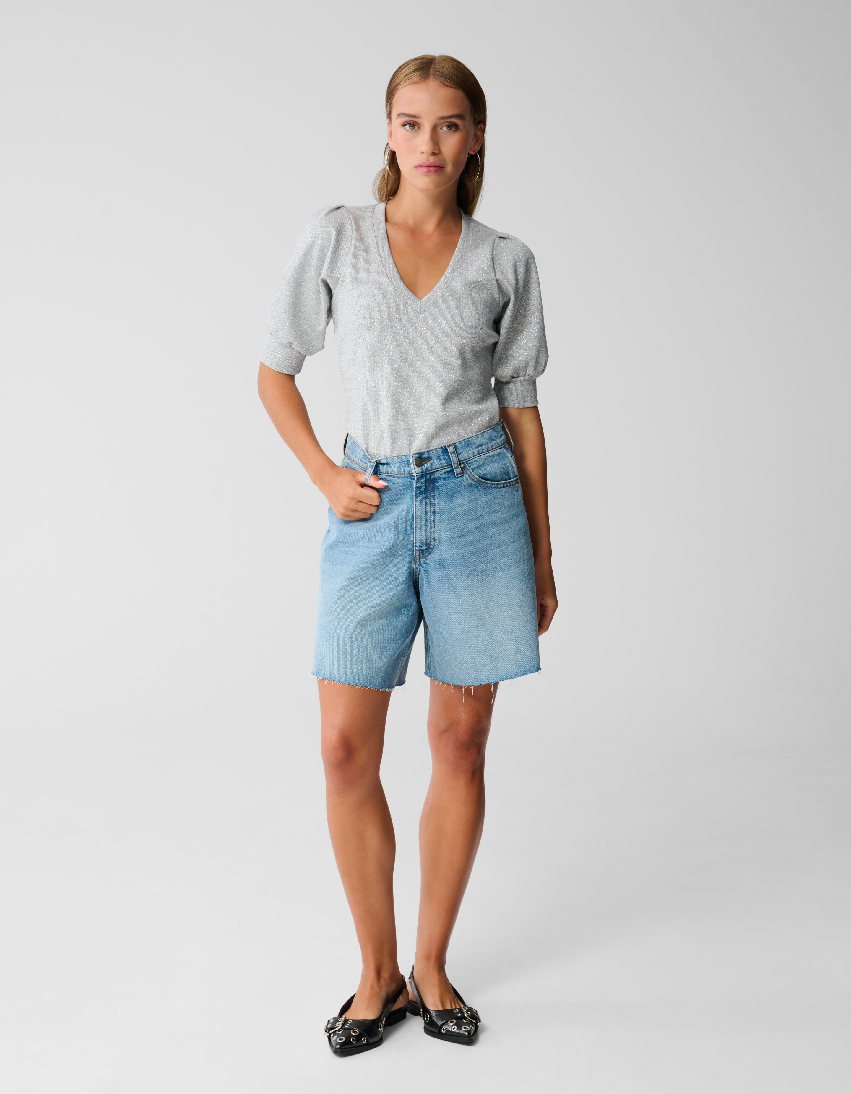 Puff-Top mit V-Ausschnitt Grau SHOEBY WOMEN