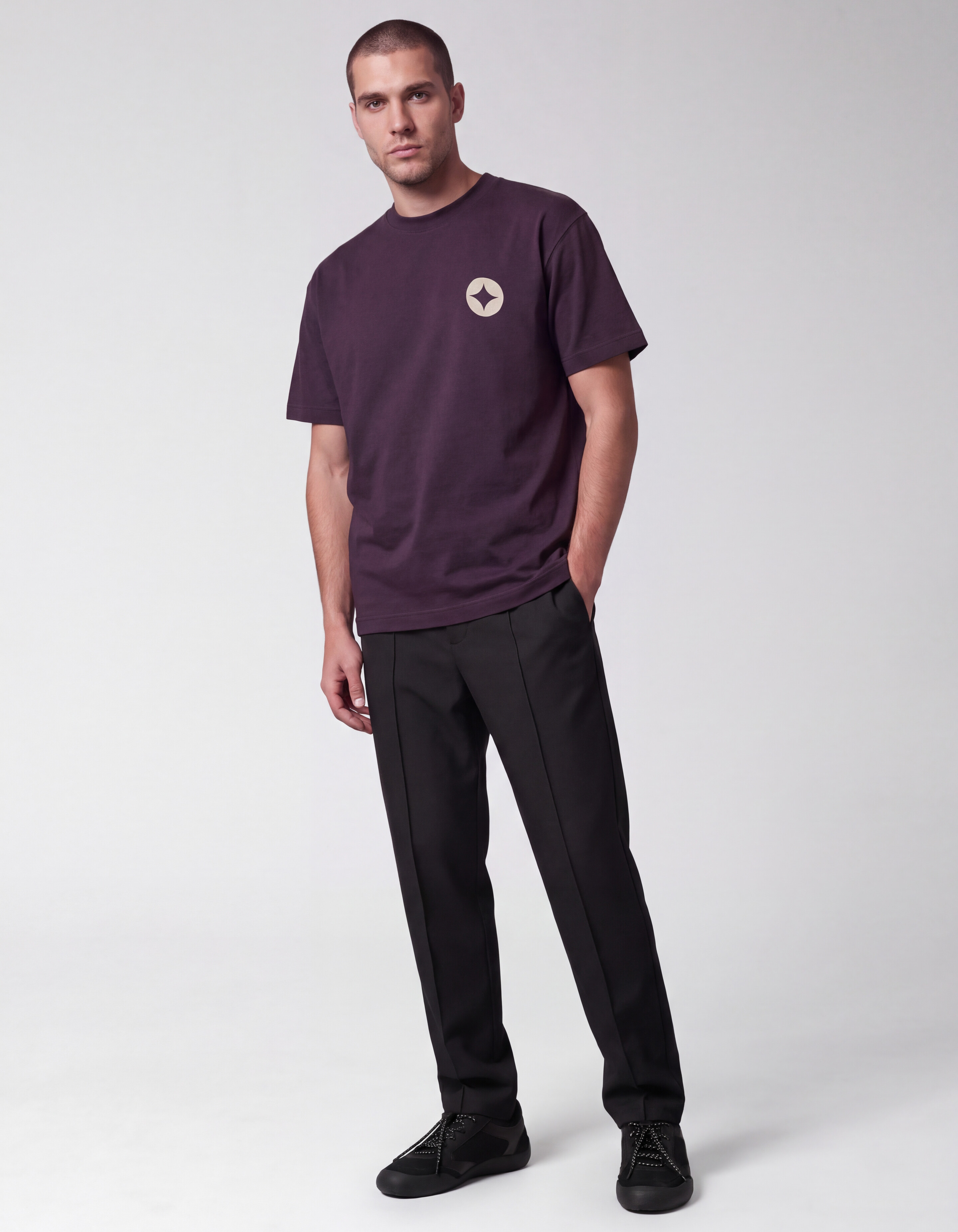 Crinkle Print T-Shirt Dunkellila SHOEBY MEN