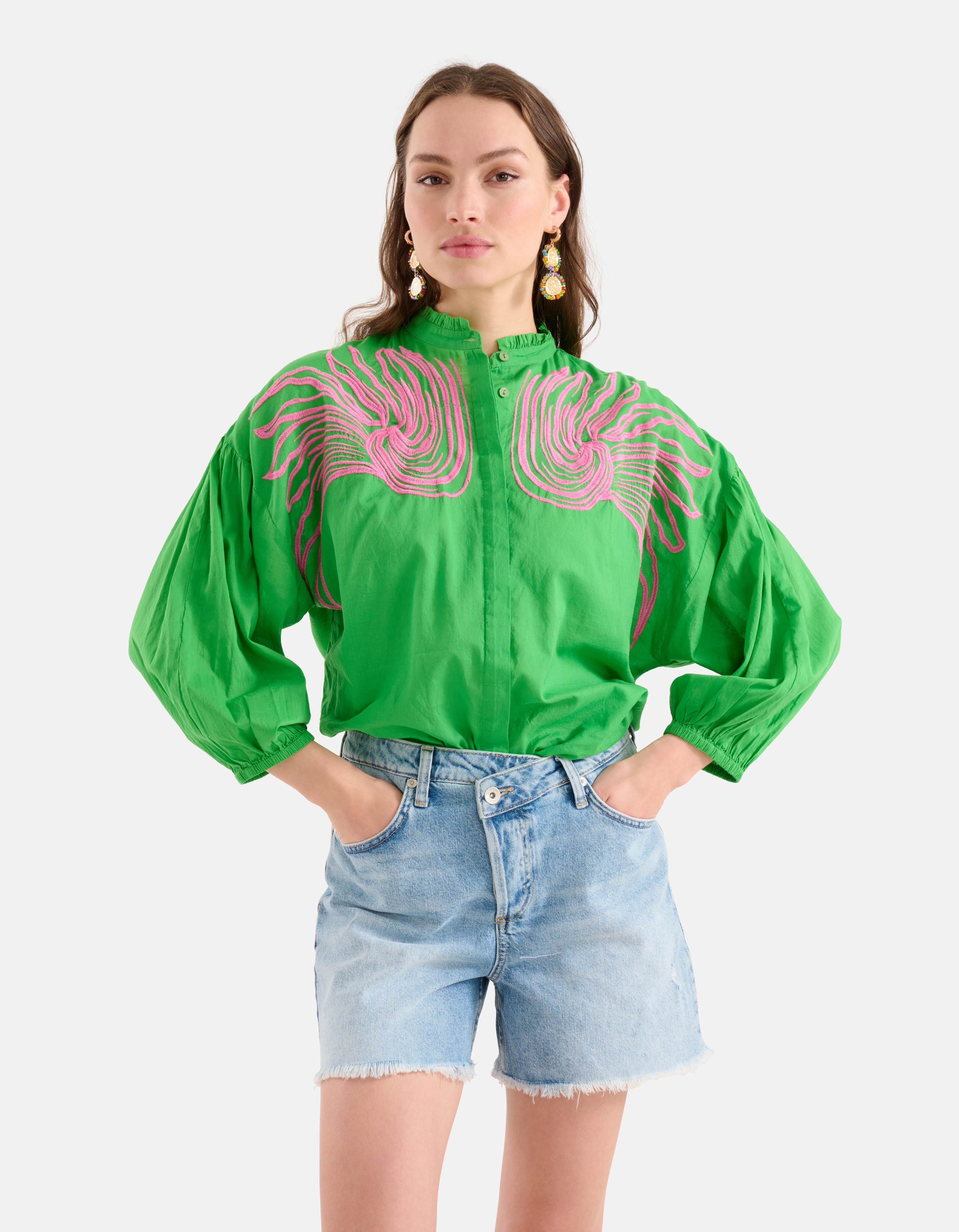 Stickerei Bluse Grün SHOEBY WOMEN