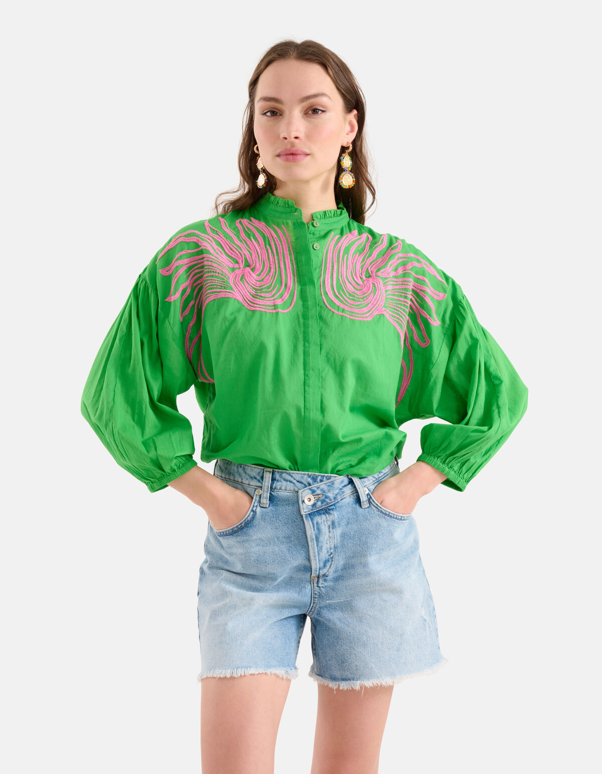 Stickerei Bluse Grün SHOEBY WOMEN
