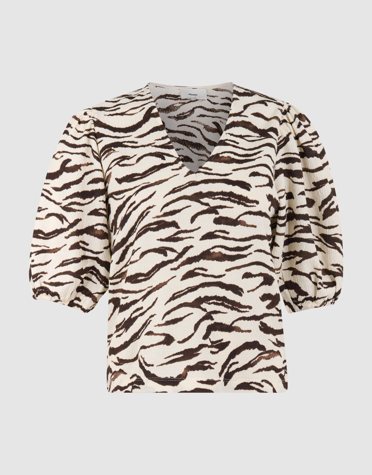 Zebra Crinkle V-Ausschnitt Top Gebrochenes Wei&szlig; SHOEBY WOMEN