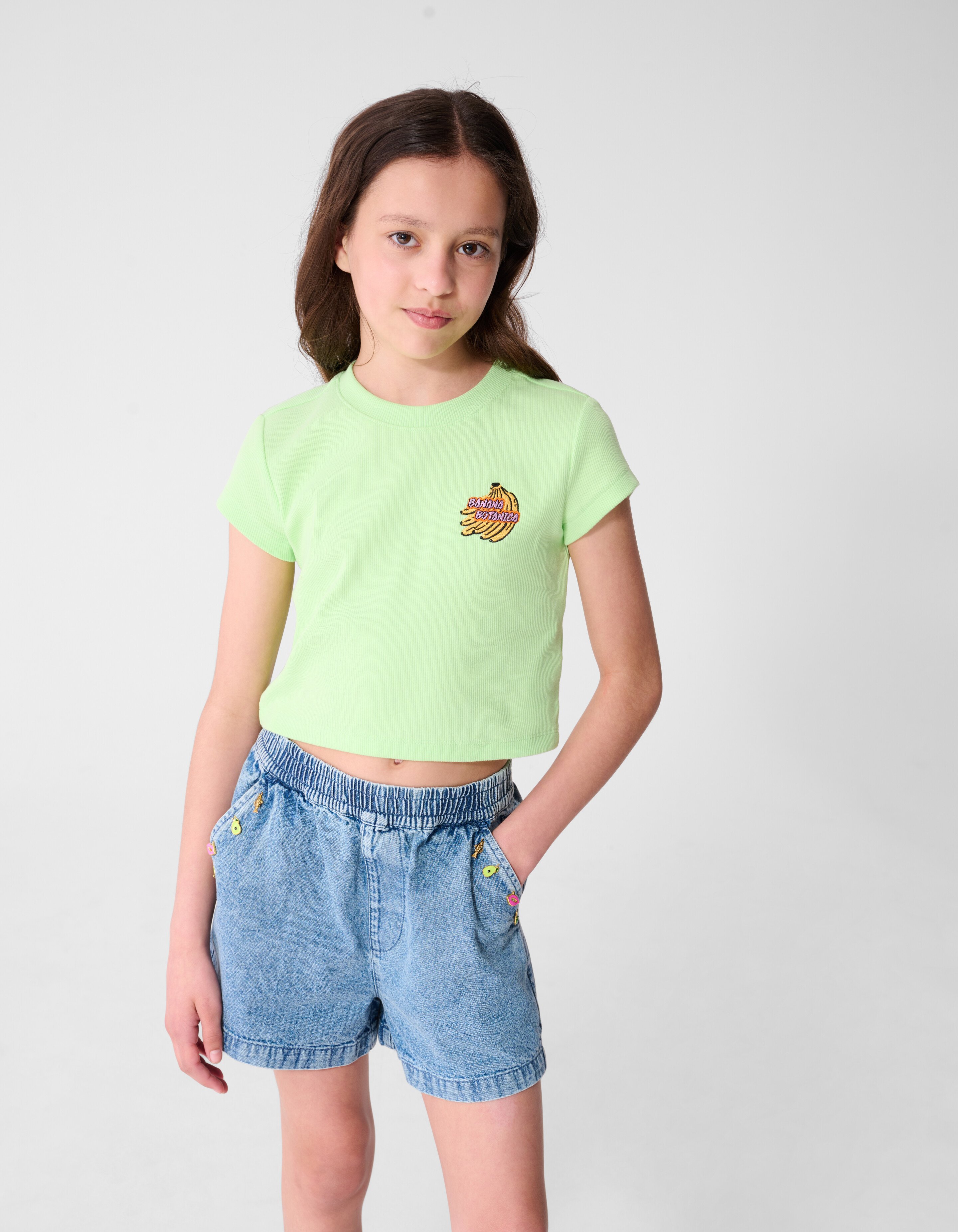 Gerippter Banana Crop Top Hellgr&uuml;n SHOEBY GIRLS