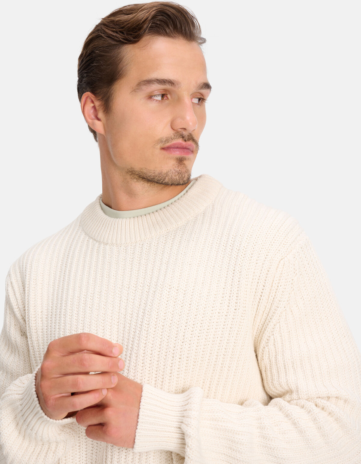 Grobgestrickter Pullover Off White SHOEBY MEN