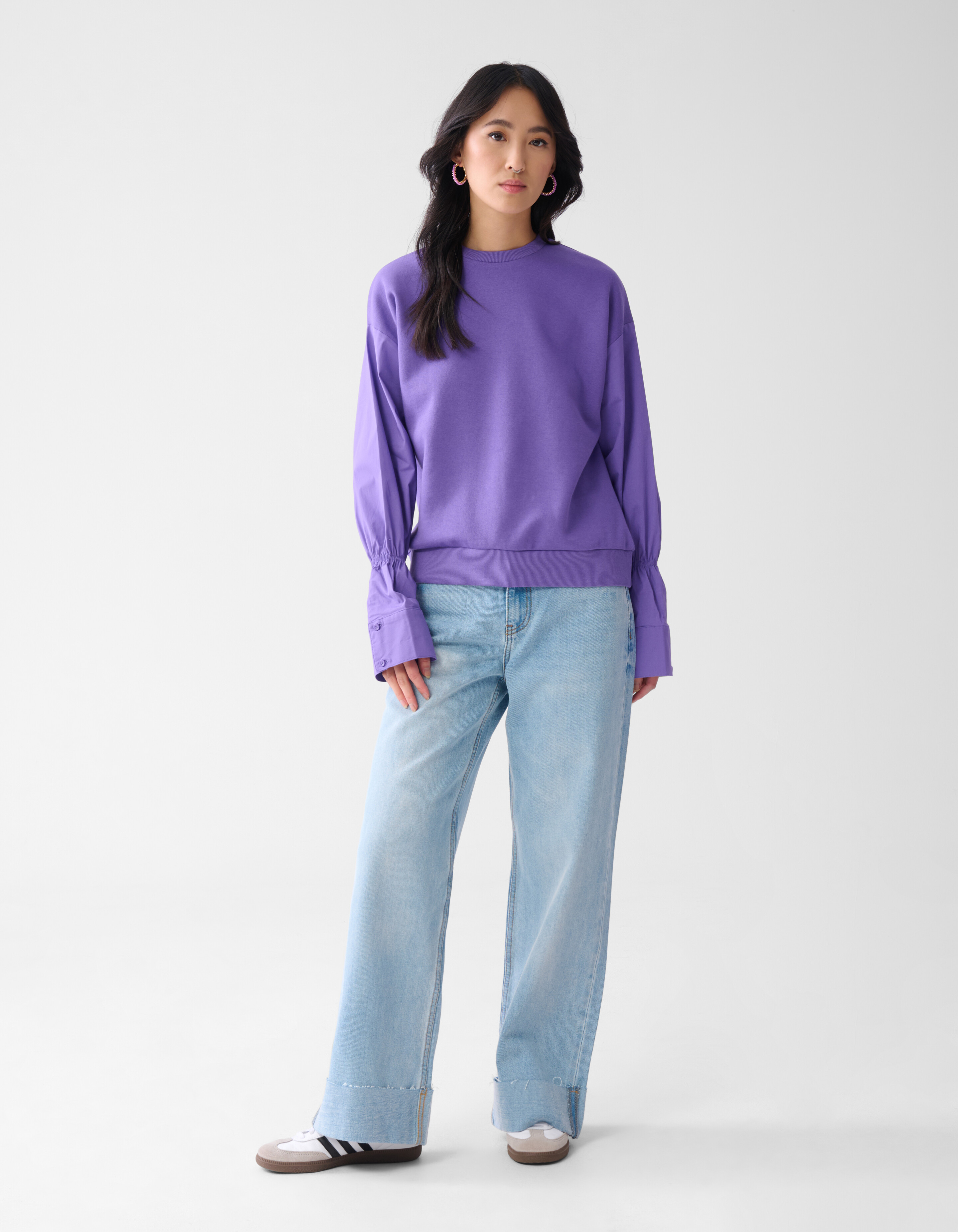 Pullover mit Popeline-Ärmeln Lila SHOEBY WOMEN