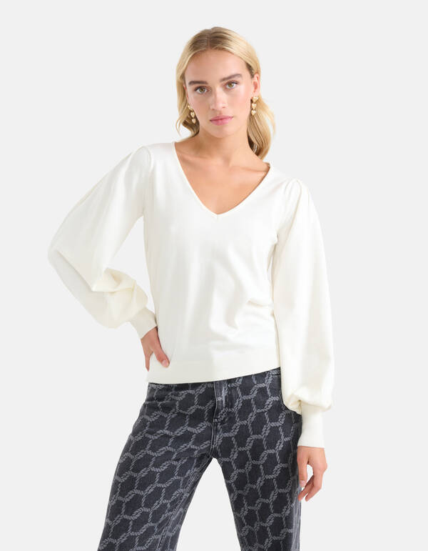Gestrickter Pullover mit V-Ausschnitt Off White SHOEBY WOMEN