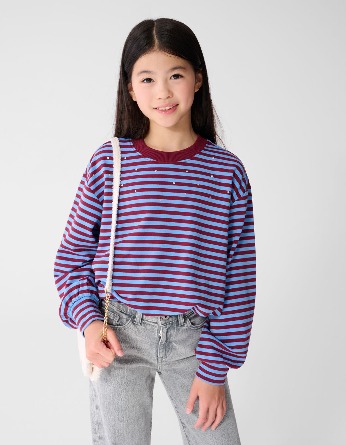Gestreifter Ballon-Pullover Dunkelrot/Blau SHOEBY GIRLS