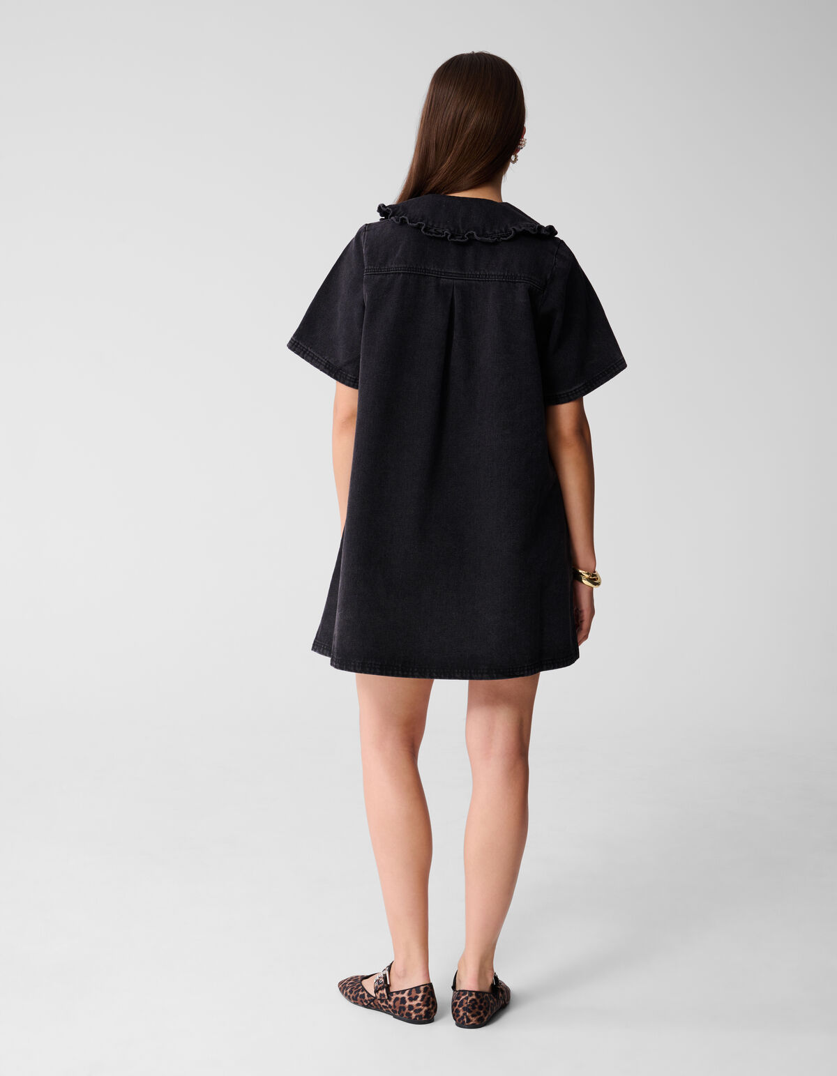 Minikleid mit Denimkragen Schwarz SHOEBY WOMEN