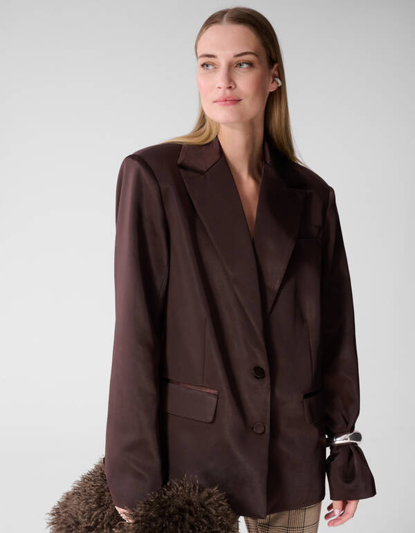 Oversized Satin Blazer Dunkelbraun SHOEBY WOMEN