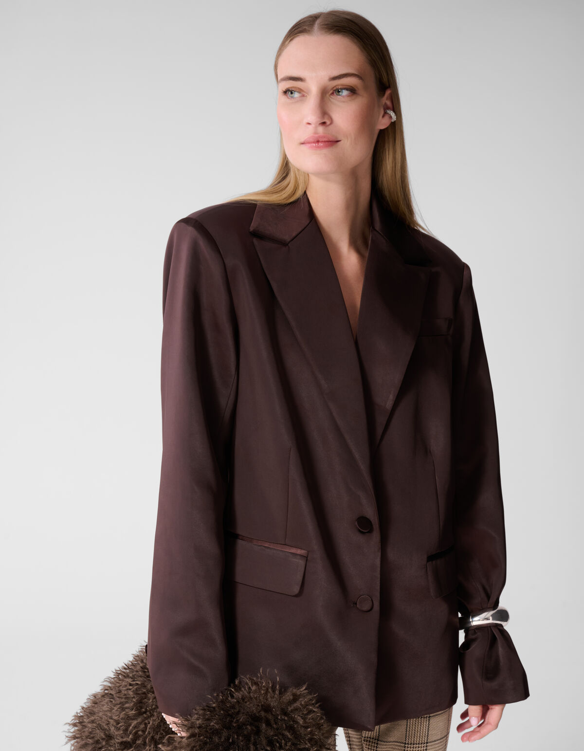 Oversized Satin Blazer Dunkelbraun SHOEBY WOMEN