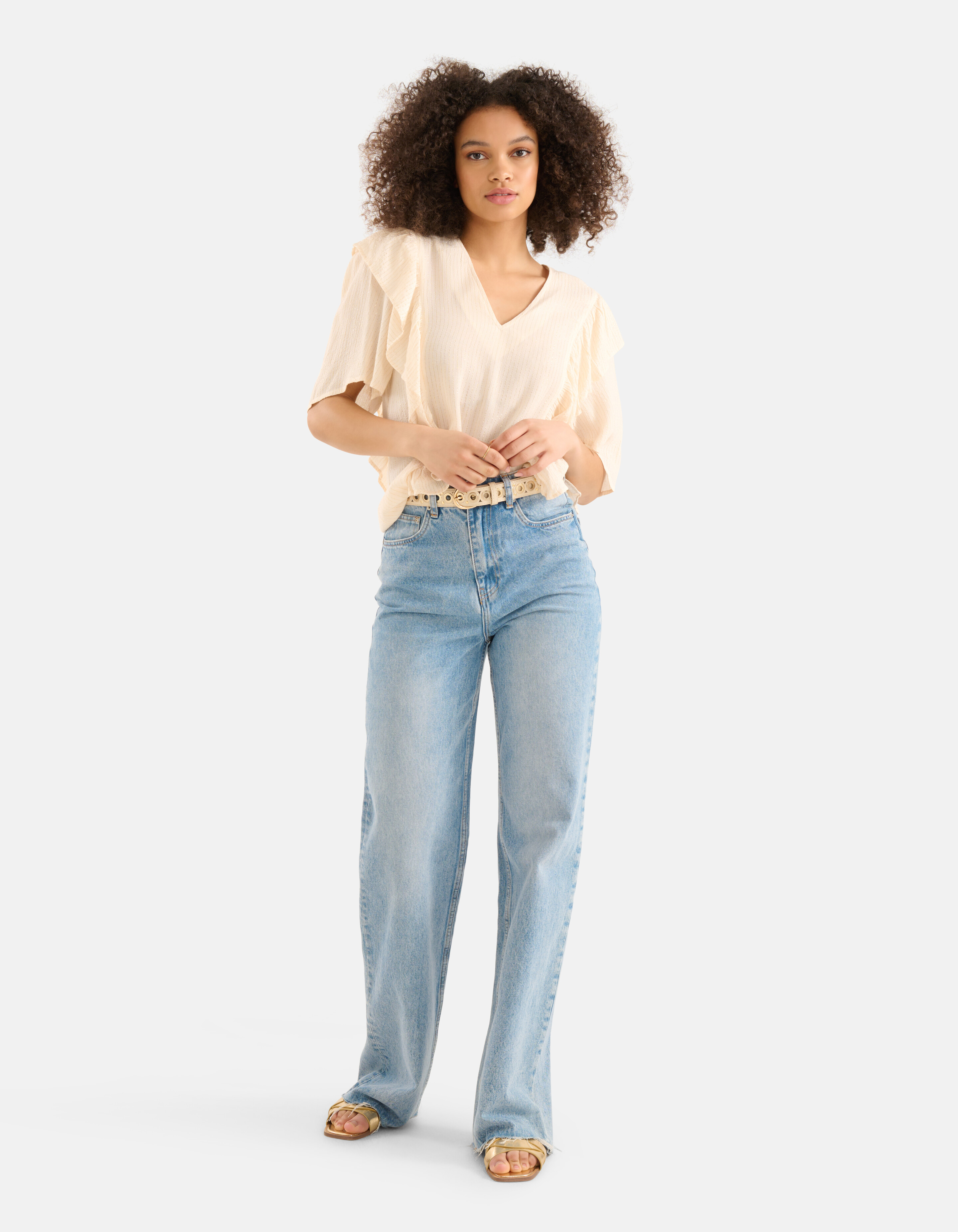 Rüschen-Lurex-Top Off White SHOEBY WOMEN