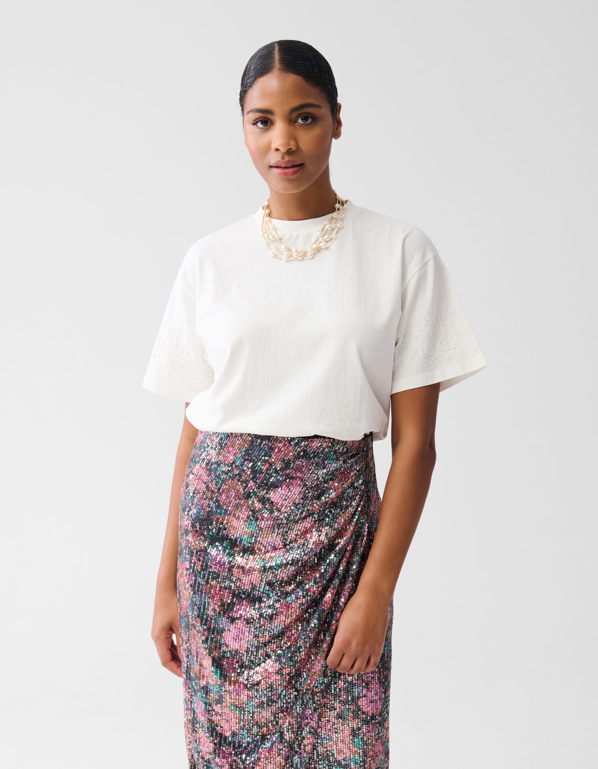 Cord-Stickerei T-Shirt Off White SHOEBY WOMEN
