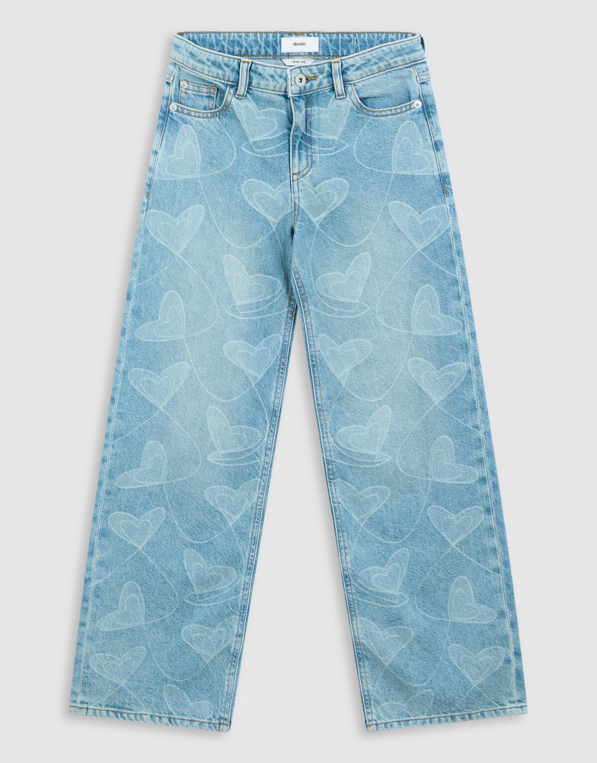 Heart Print Wide Leg Fit Jeans Blauw SHOEBY GIRLS