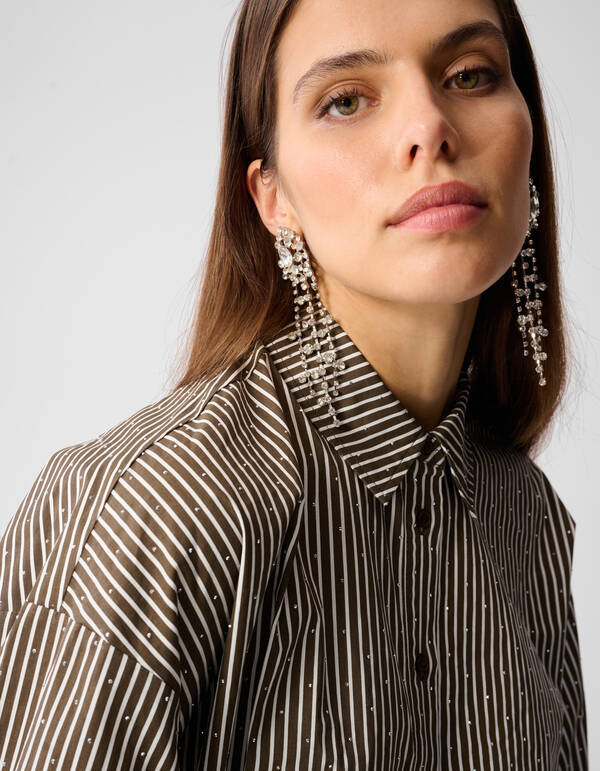 Nadelstreifenbluse mit Strasssteinen, Braun SHOEBY WOMEN