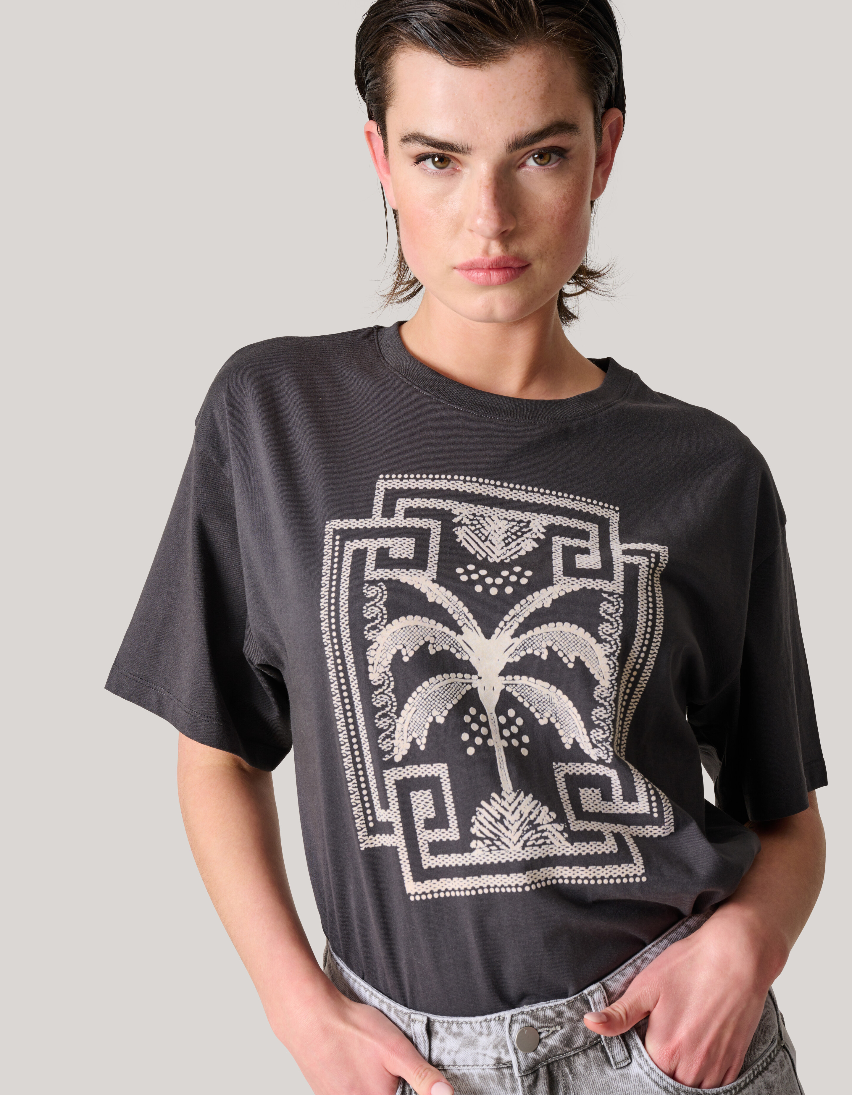 Besticktes Puff-T-Shirt Dunkelgrau SHOEBY WOMEN