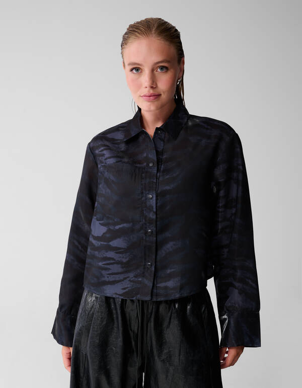 Bedruckte Zebra-Bluse Dunkelgrau SHOEBY WOMEN