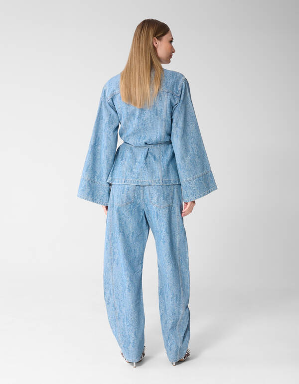 Jacquard Kimono Jacke Blau SHOEBY WOMEN