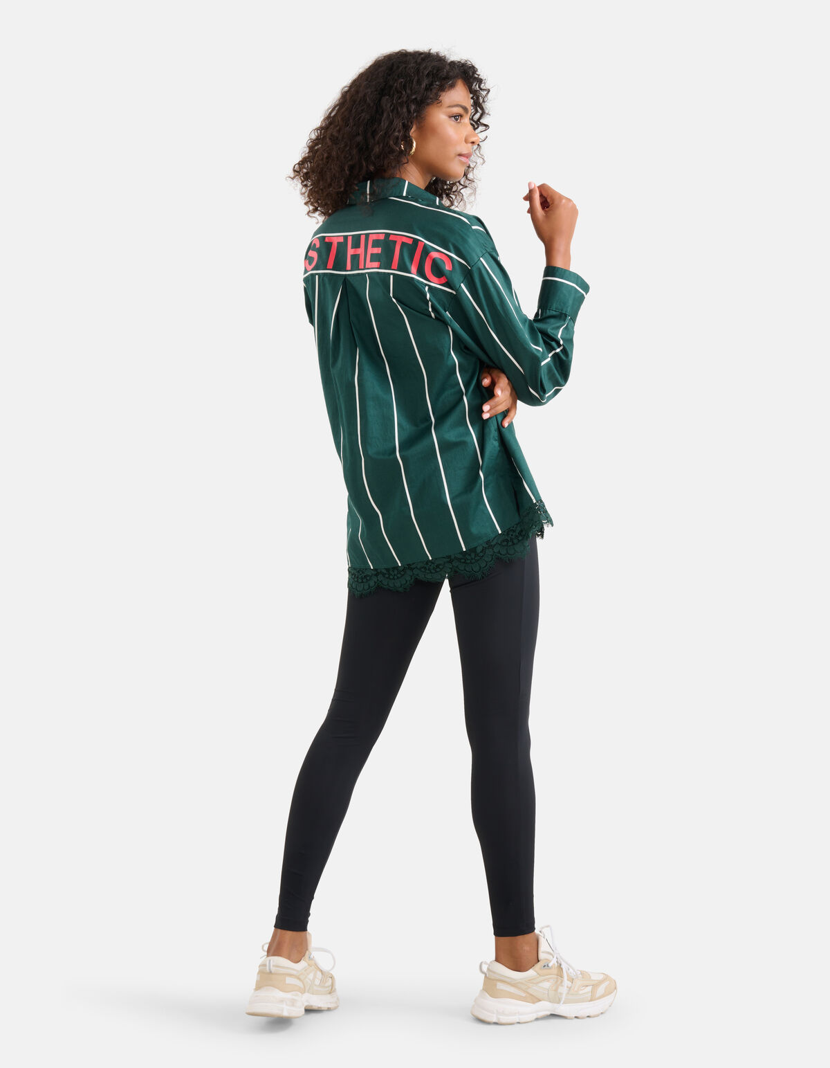 Bluse mit Nadelstreifen aus Spitze Dunkelgr&uuml;n SHOEBY WOMEN