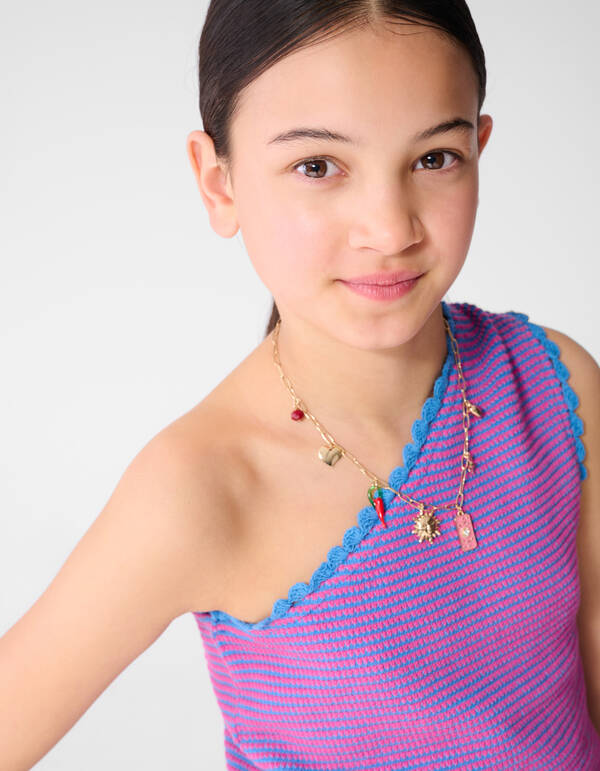Gestricktes One-Shoulder-Top Rosa/Blau SHOEBY GIRLS