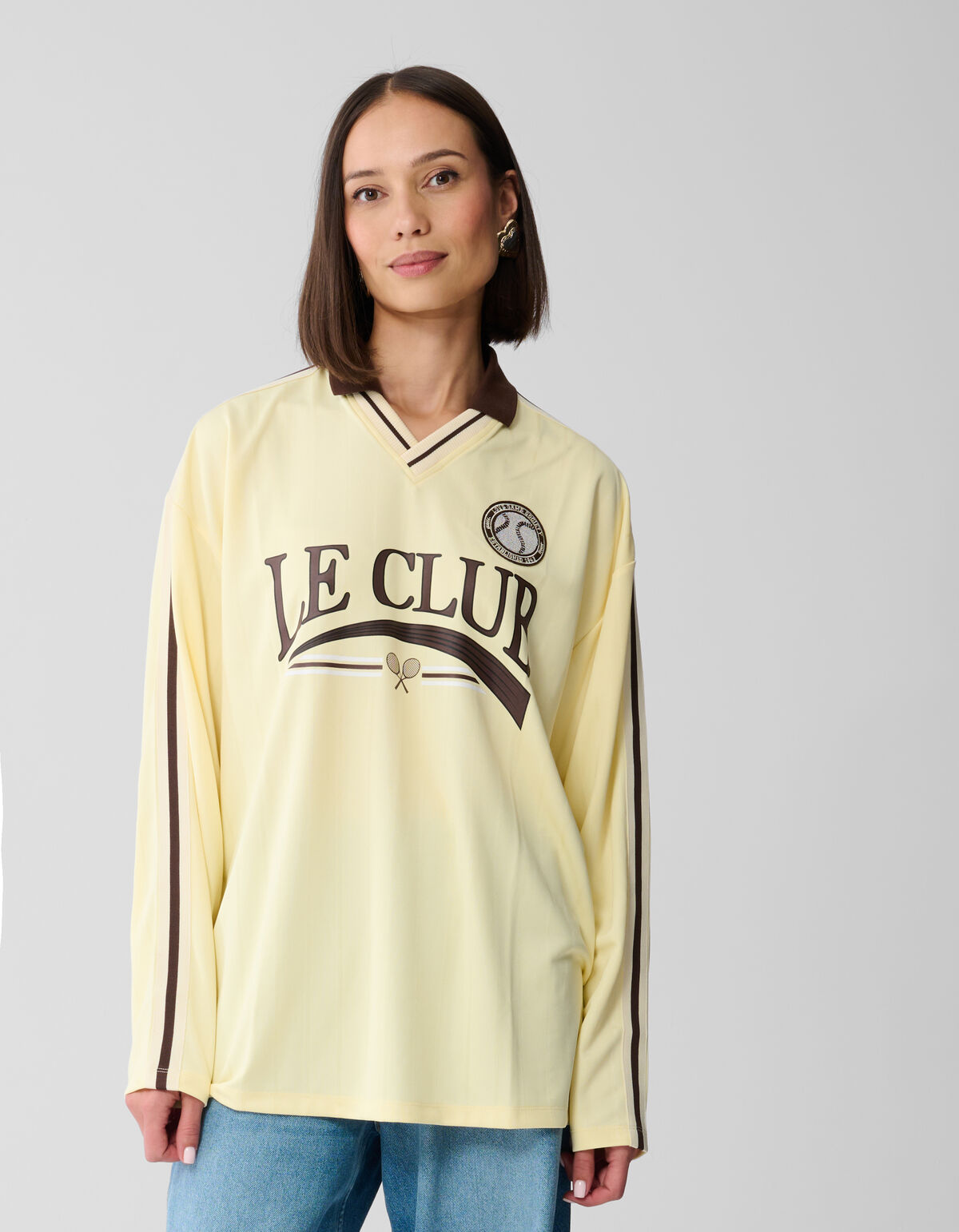 Oversized Baseball-Langarmtop Hellgelb SHOEBY WOMEN
