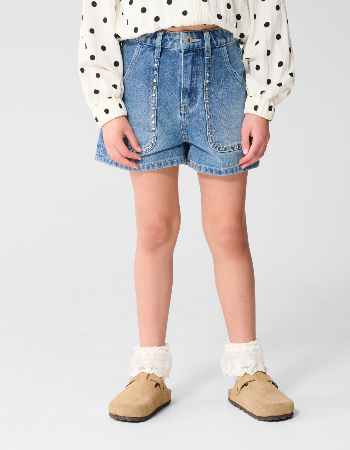 Denim-Shorts mit Nieten Blau SHOEBY GIRLS