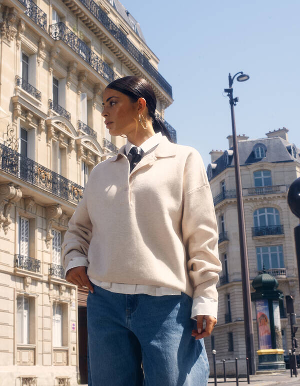Oversized Polo Strickpullover Ecru SHOEBY WOMEN